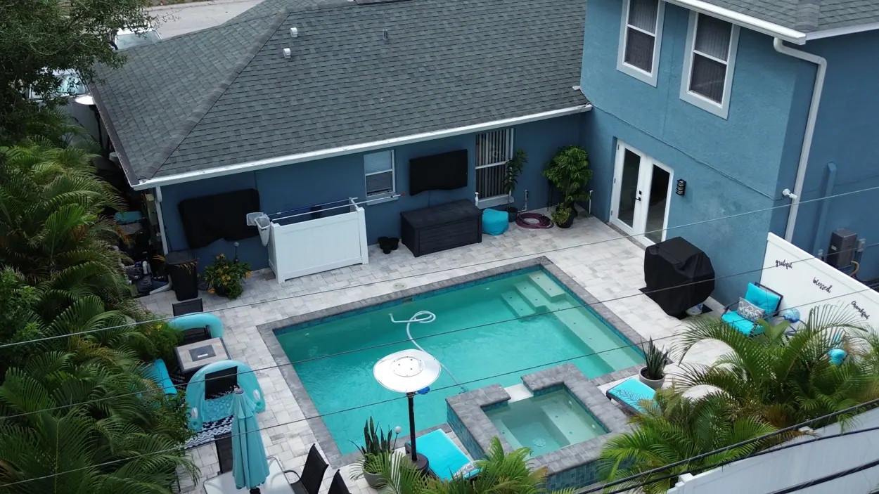 Actual outdoor pool and patio